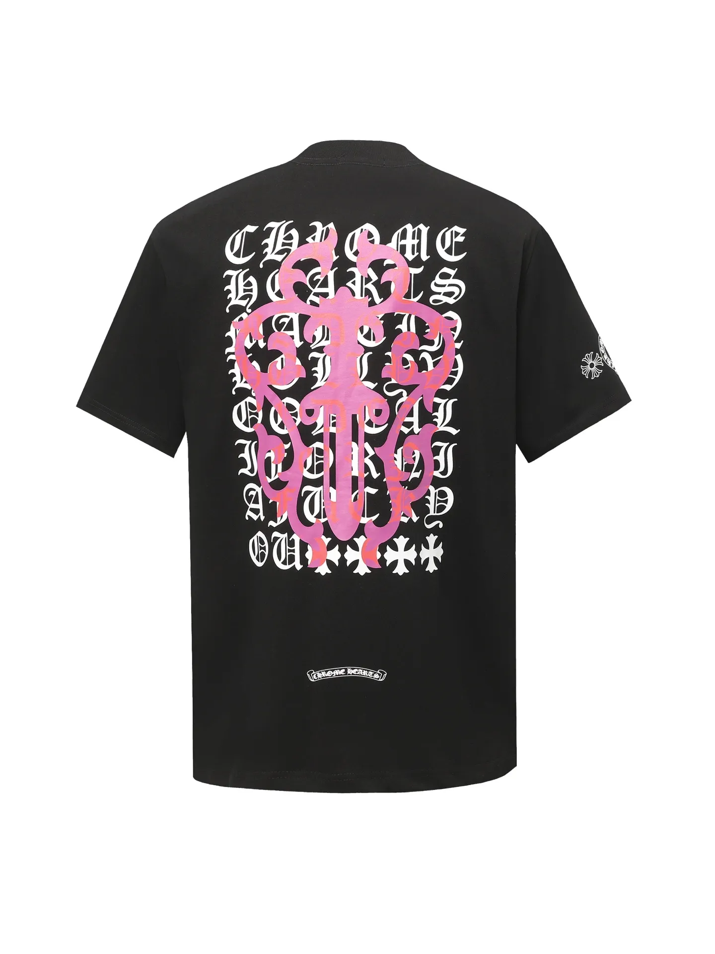 🅿️170 Chrome hearte/Chrome heart ch 25ss early spring new Sanskrit printed short-sleeved T-shirt. A must-have item for daily commuting for men and women in light luxury. The correct version is welcome to compare. Detailed features: ·280 grams of 100% pure cotton double yarn jersey fabric. ·Custom-dyed in the same vat with special thickened 32 counts of double-strand 1x1 thread. ·Double-needle cross-stitch technology. ·Original main mark washed hangtag. Color: black white. Size: XS-L